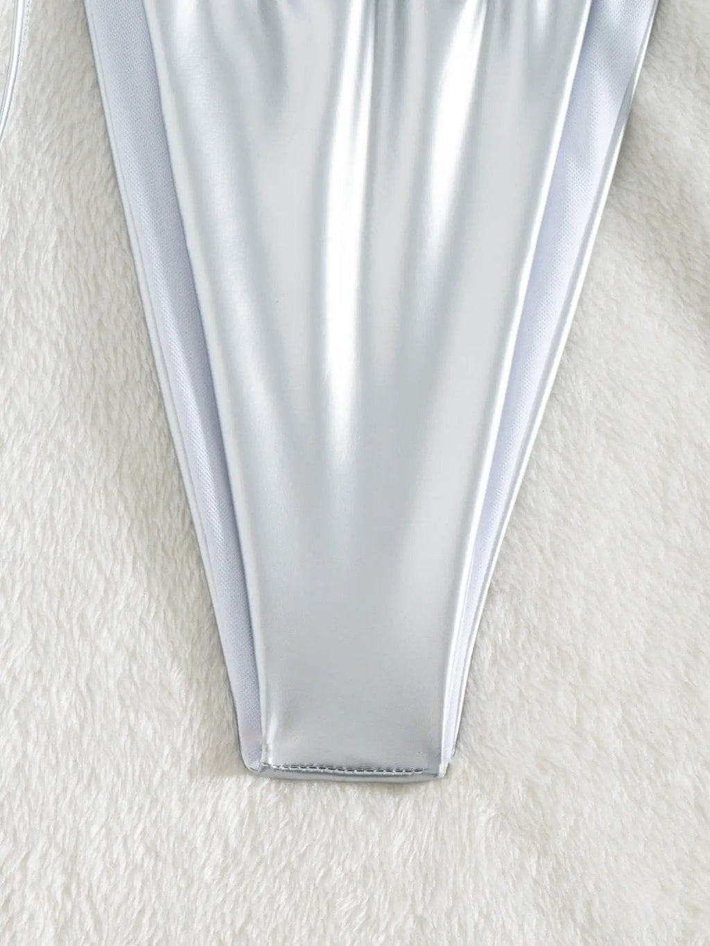 Silver Faux Leather Micro Cheeky Sexy 2Pc Swimsuit Set Bikini