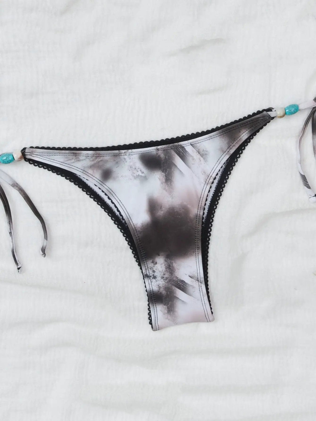 Blue Grey Tie Dye Turquoise Medallion Beads Bikini Sexy 2Pc Swimsuit Set