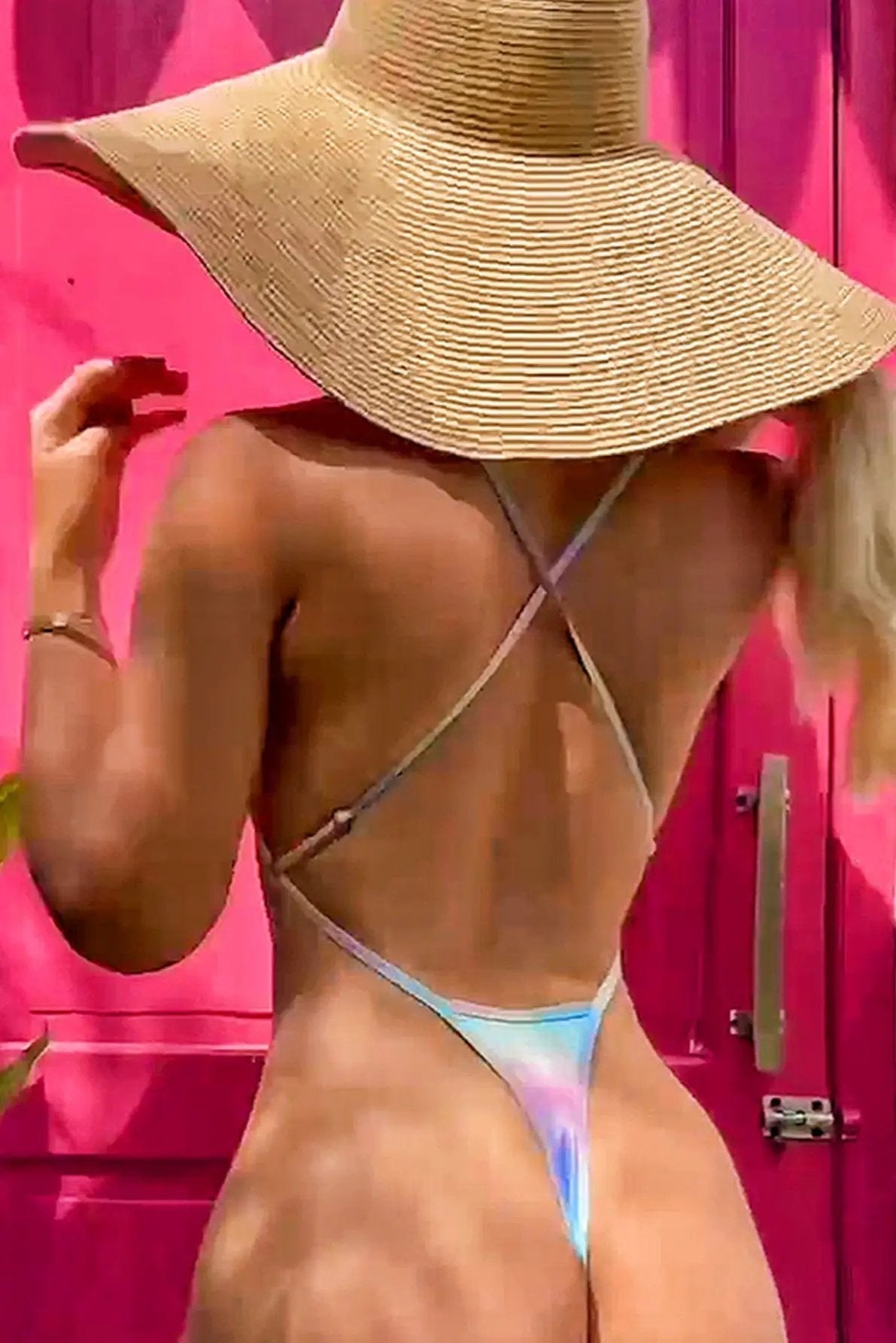 Unicorn Holographic Metallic Strappy Thong Sexy Monokini Swimsuit