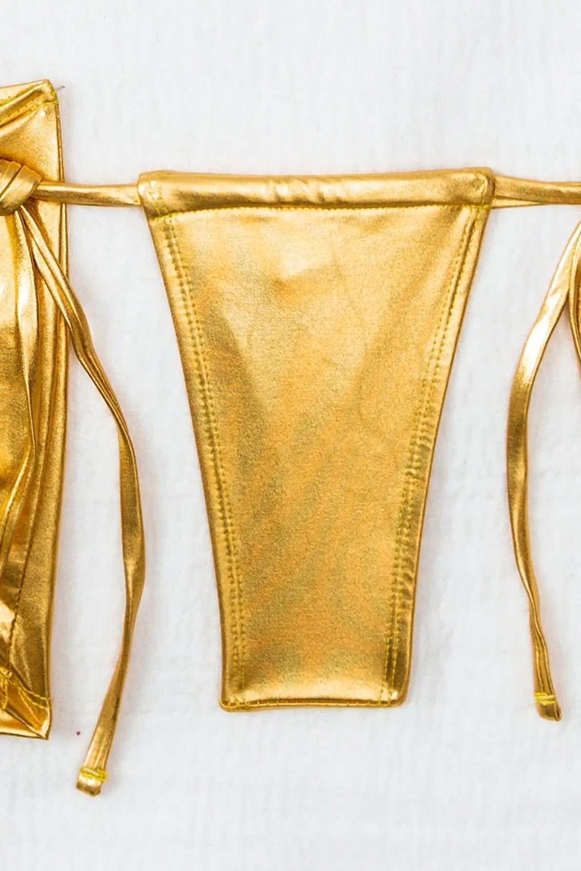 Gold Metallic Rhinestone Starfish Cheeky Cover-Up Sexy 3Pc Swimsuit Set