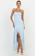 Oceana Maxi Dress - Strapless Sweetheart Neckline Mesh Dress in Blue