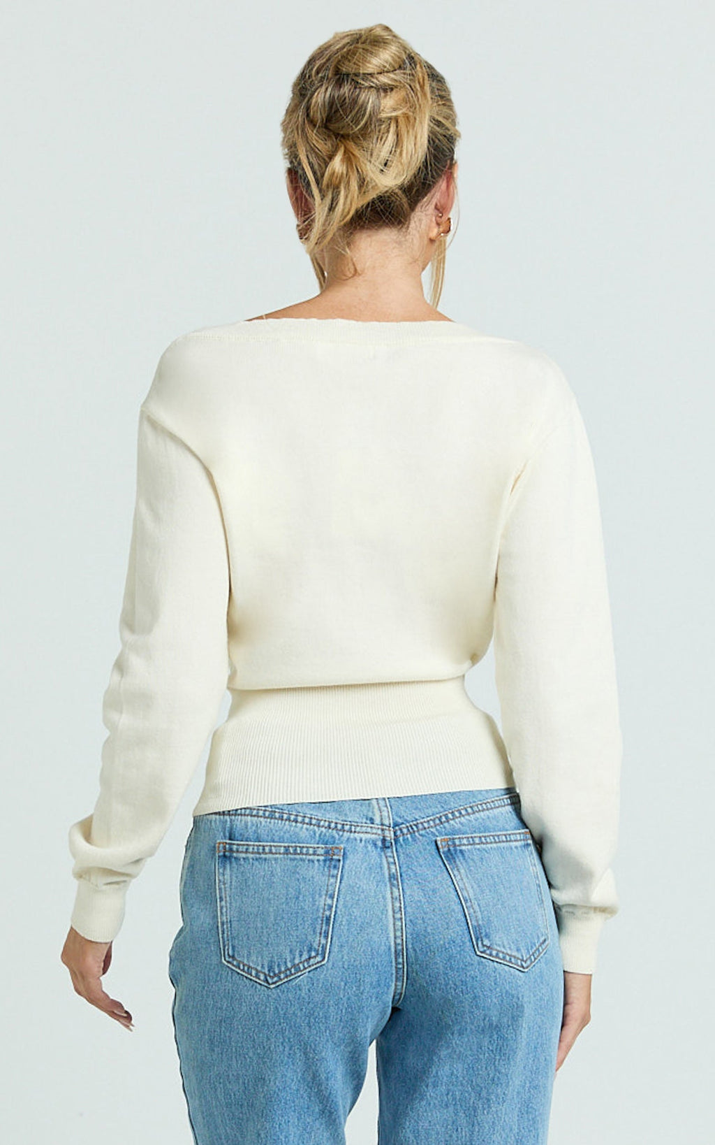 Paige Cardigan - Long Sleeve Deep V Cardigan in Cream