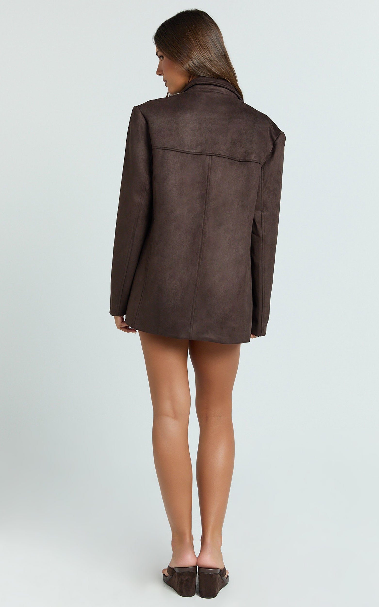 Priscilla Jacket - Faux Suede Relaxed Fit Jacket in Dark Chocolate
