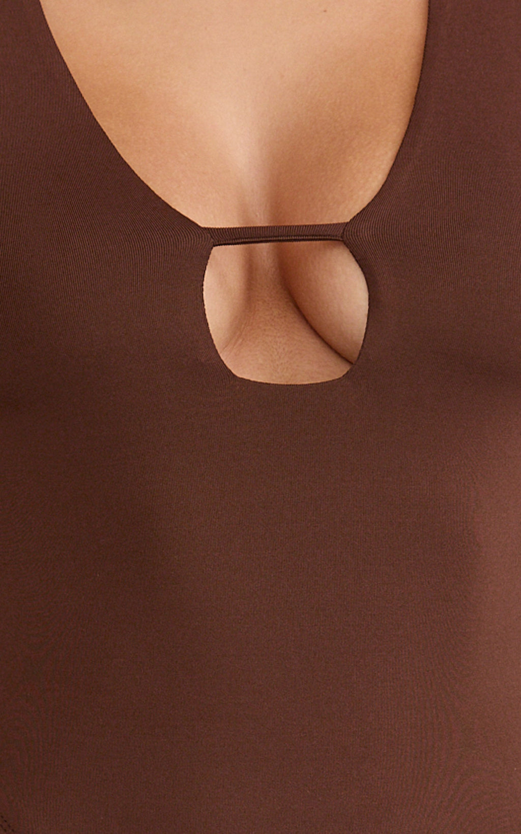 Ricki Bodysuit - Plunge Neck Long Sleeve Bodysuit in Chocolate