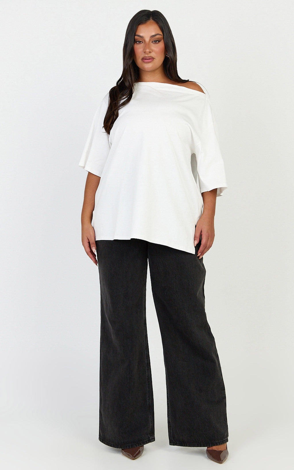 Ruby Top - Off Shoulder Asymmetrical T-shirt in White