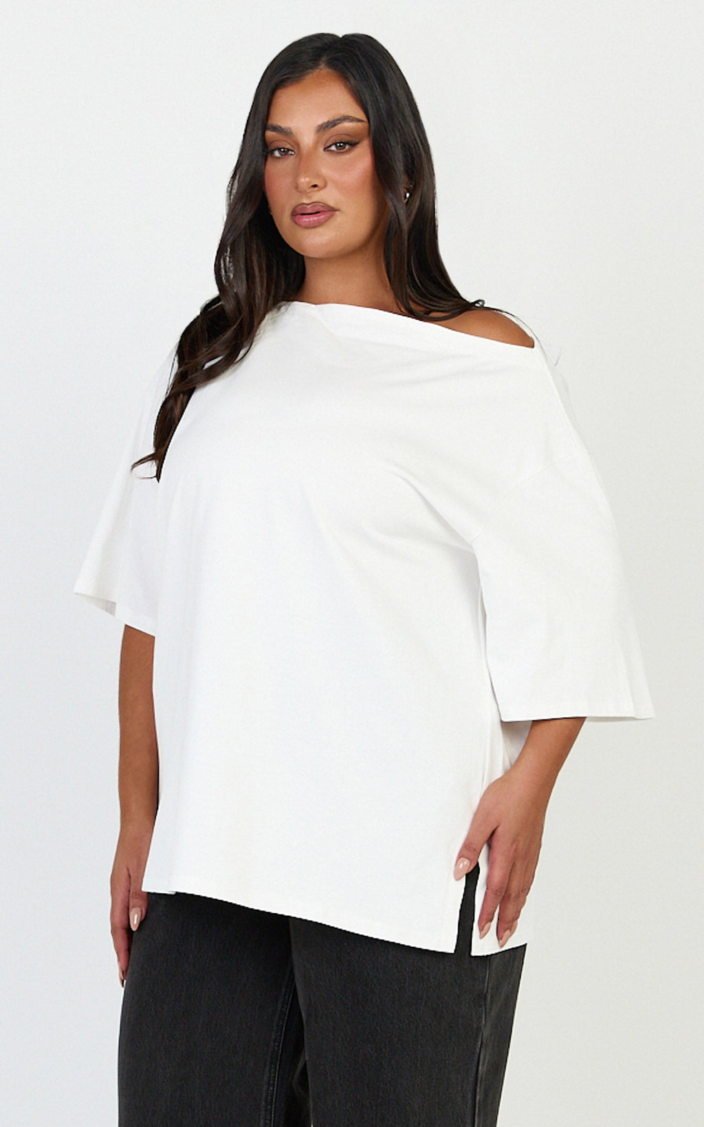 Ruby Top - Off Shoulder Asymmetrical T-shirt in White
