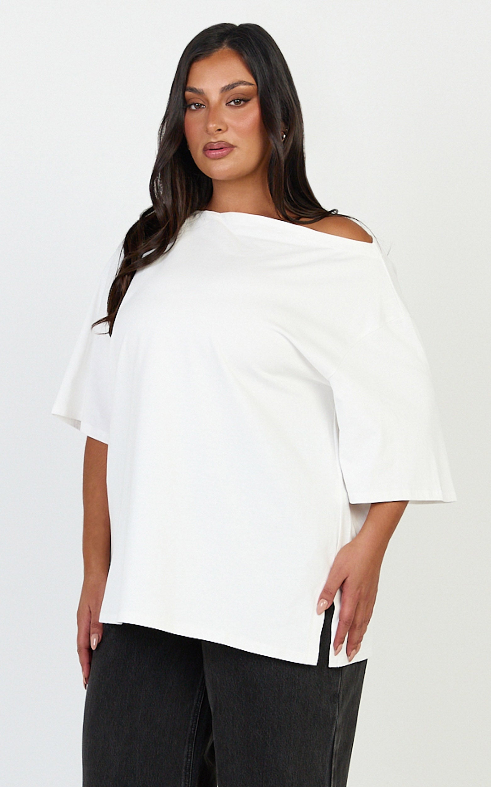 Ruby Top - Off Shoulder Asymmetrical T-shirt in White