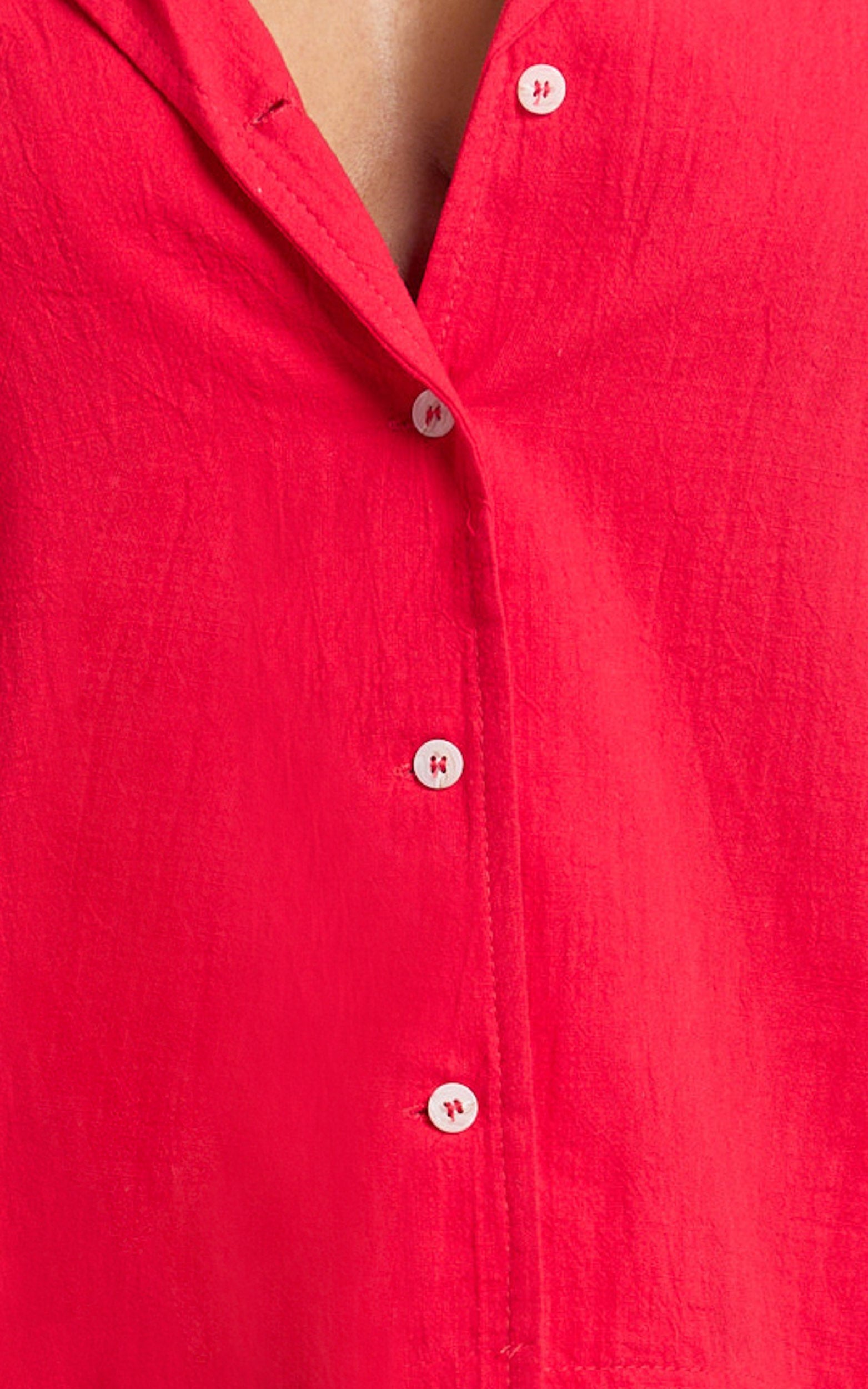 Saina Two Piece Set - Button Through Shirt and Drawstring Shorts Set in Red
