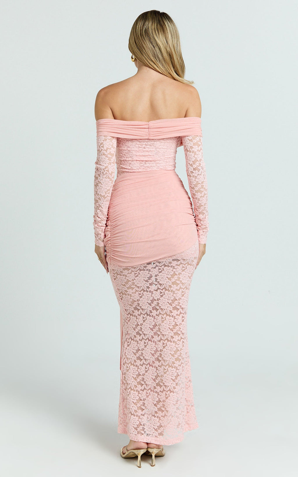 Sandra Midi Dress - Off The Shoulder Sash Bodycon Dress in Pink