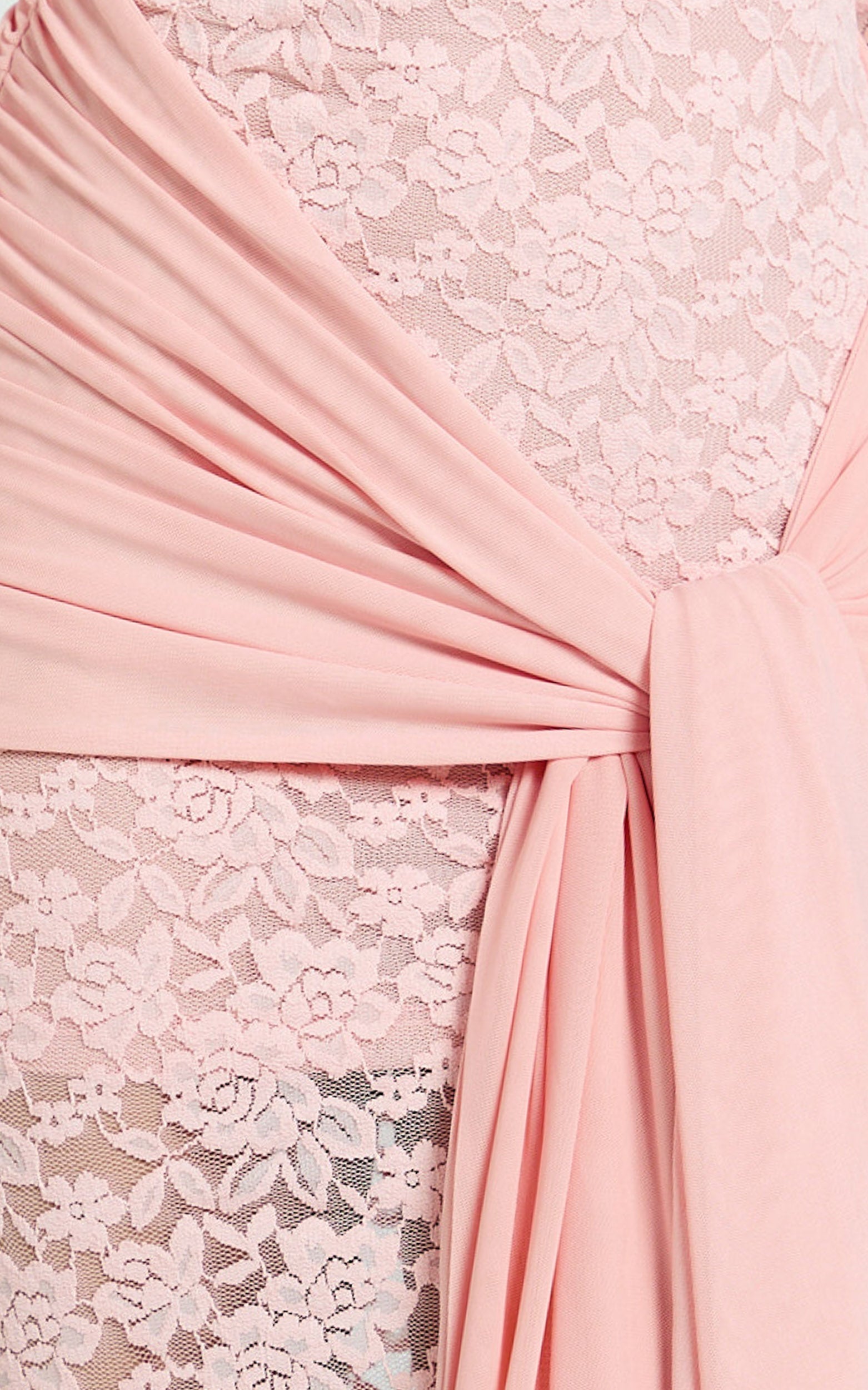 Sandra Midi Dress - Off The Shoulder Sash Bodycon Dress in Pink