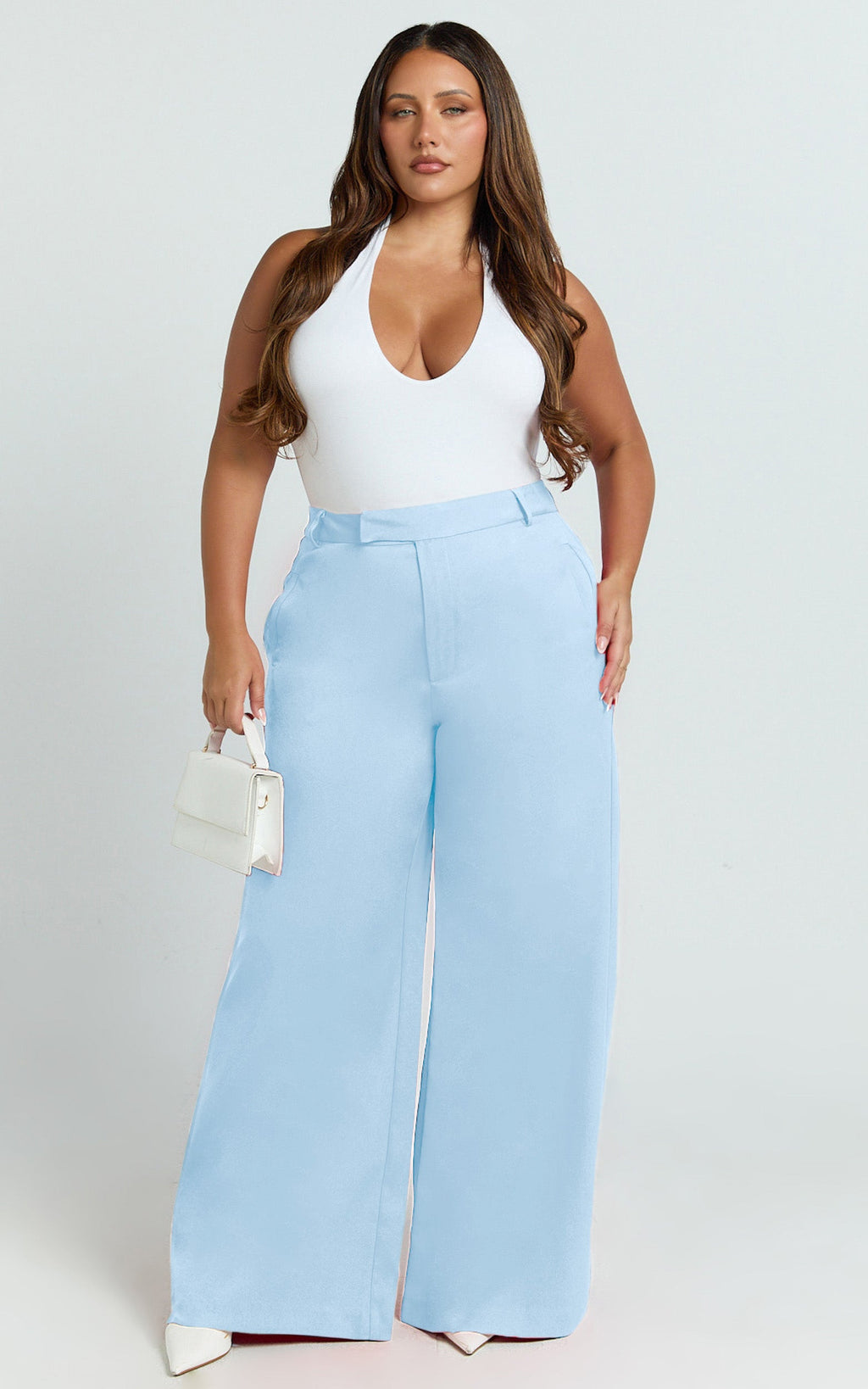 Selena Pants - High Waisted Wide Leg Tailored Pants in Baby Blue