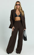 Selena Pants - High Waisted Wide Leg Tailored Pants in Brown
