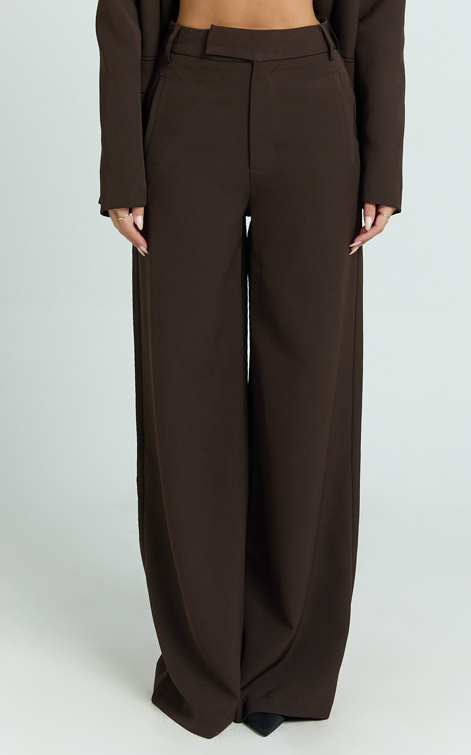 Selena Pants - High Waisted Wide Leg Tailored Pants in Brown