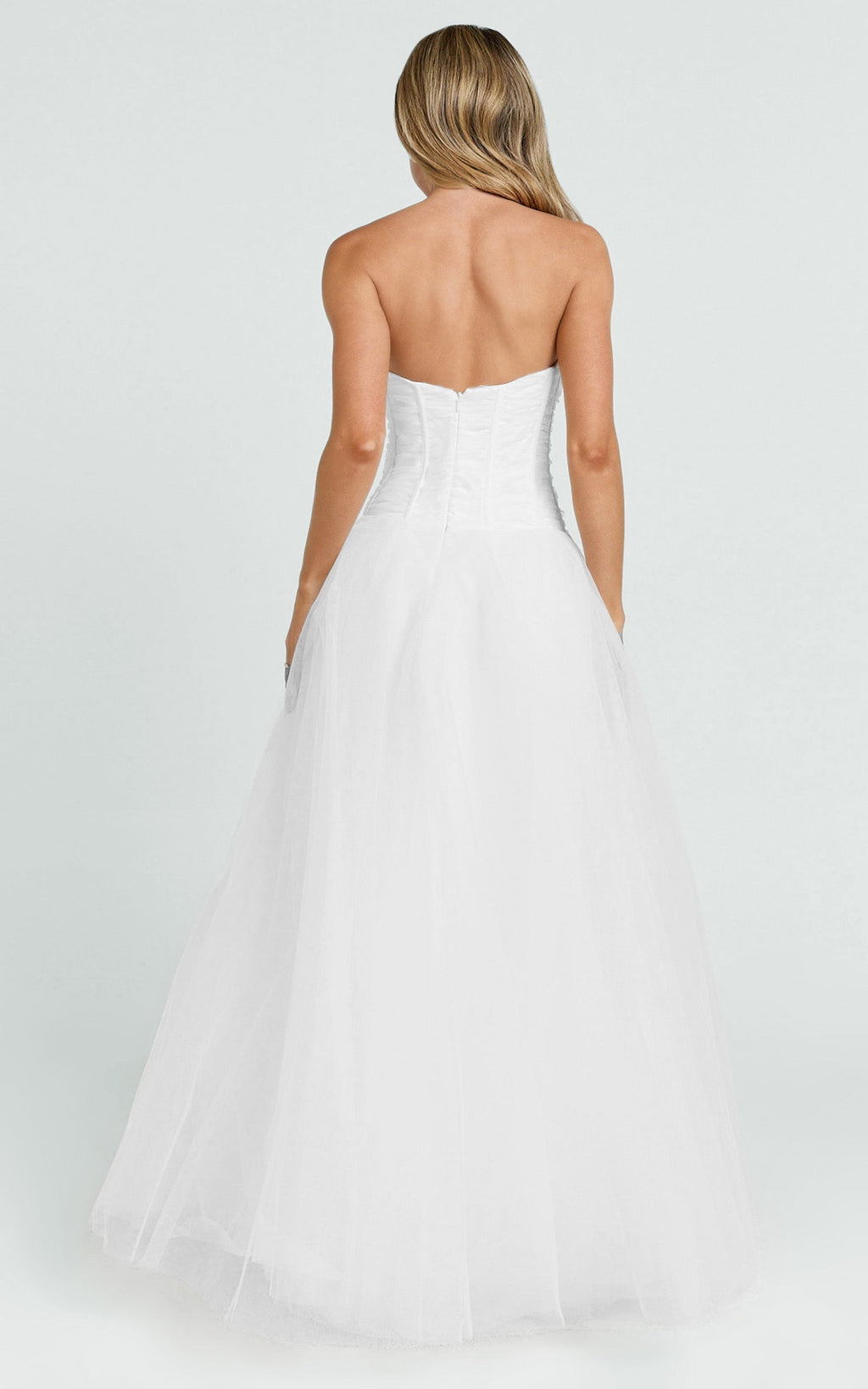 Selene Maxi Dress - Strapless Corset Gathered Skirt Dress in White