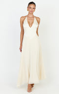 Skye Midi Dress - Deep V Neck Shift Dress in Butter