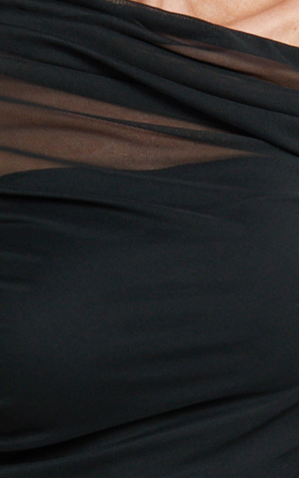 Sophia Top - Draped One Shoulder Mesh Overlay Top in Black