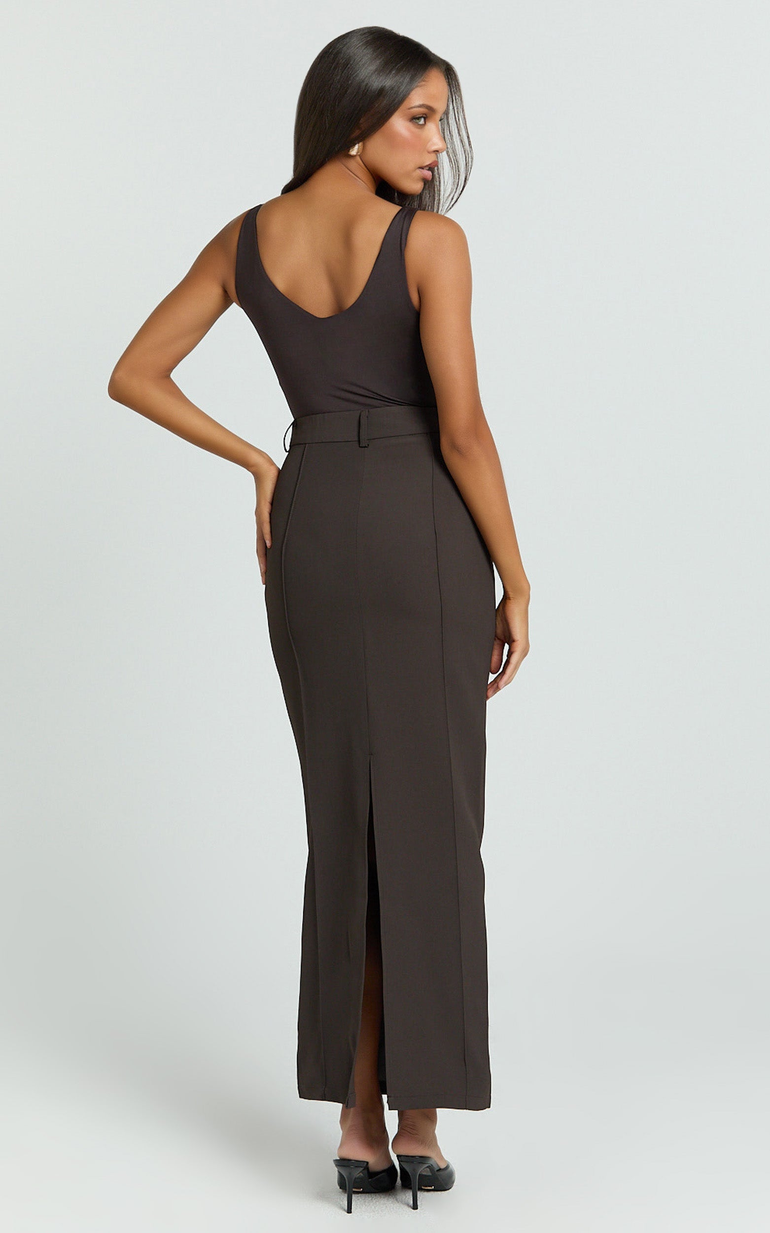 Stella Maxi Skirt - High Waisted Pencil Skirt in Chocolate