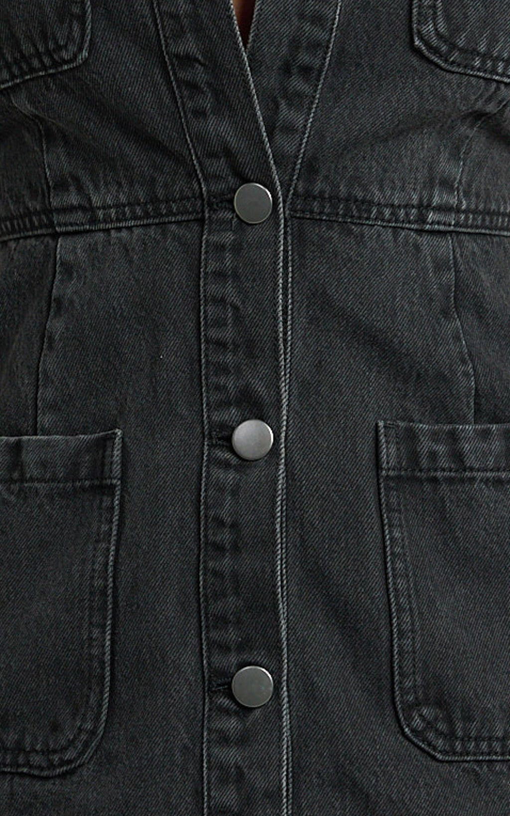 Stephanie Mini Dress - Scoop Neck Pocket Detail Recycled Denim Dress in Washed Black