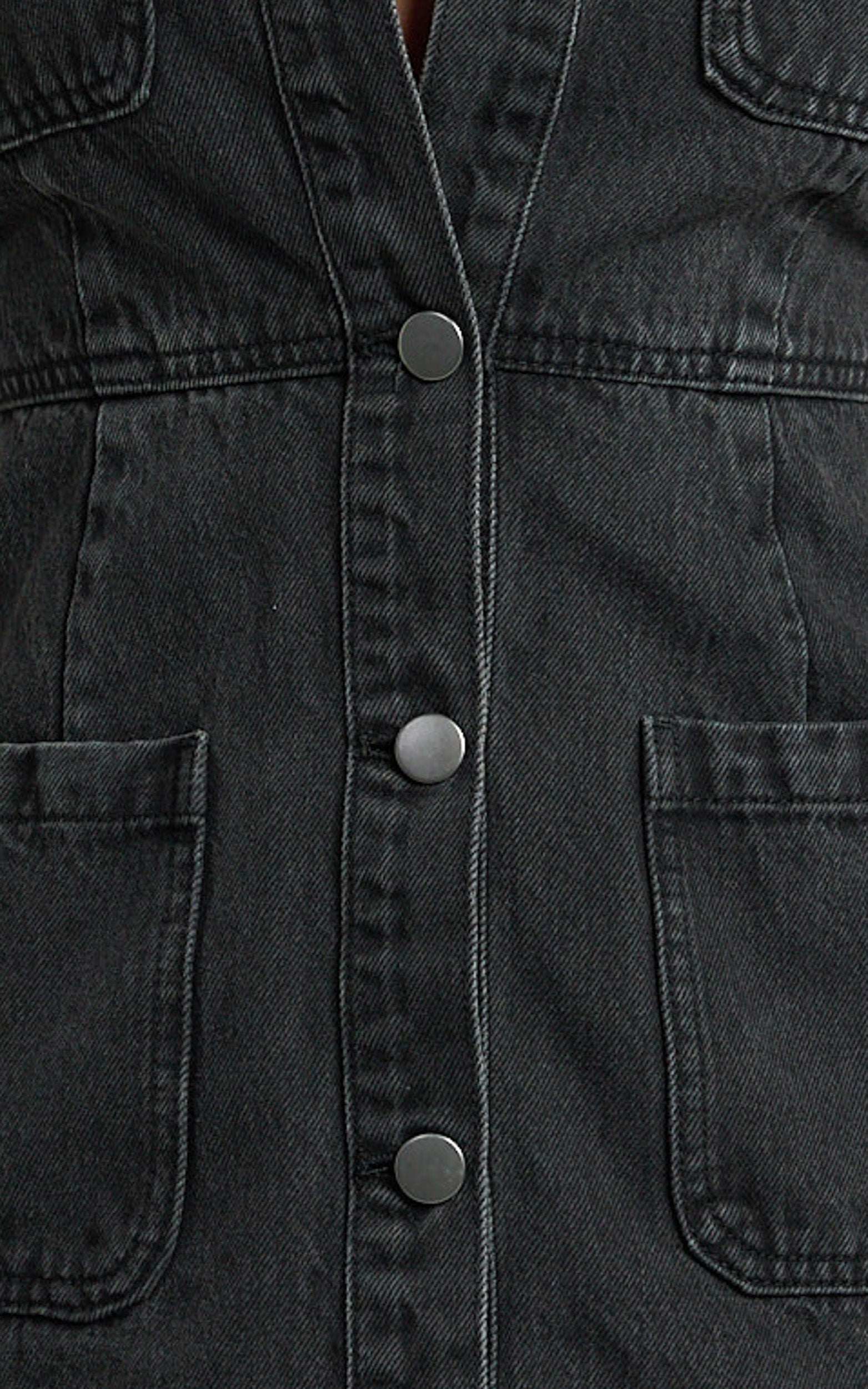 Stephanie Mini Dress - Scoop Neck Pocket Detail Recycled Denim Dress in Washed Black