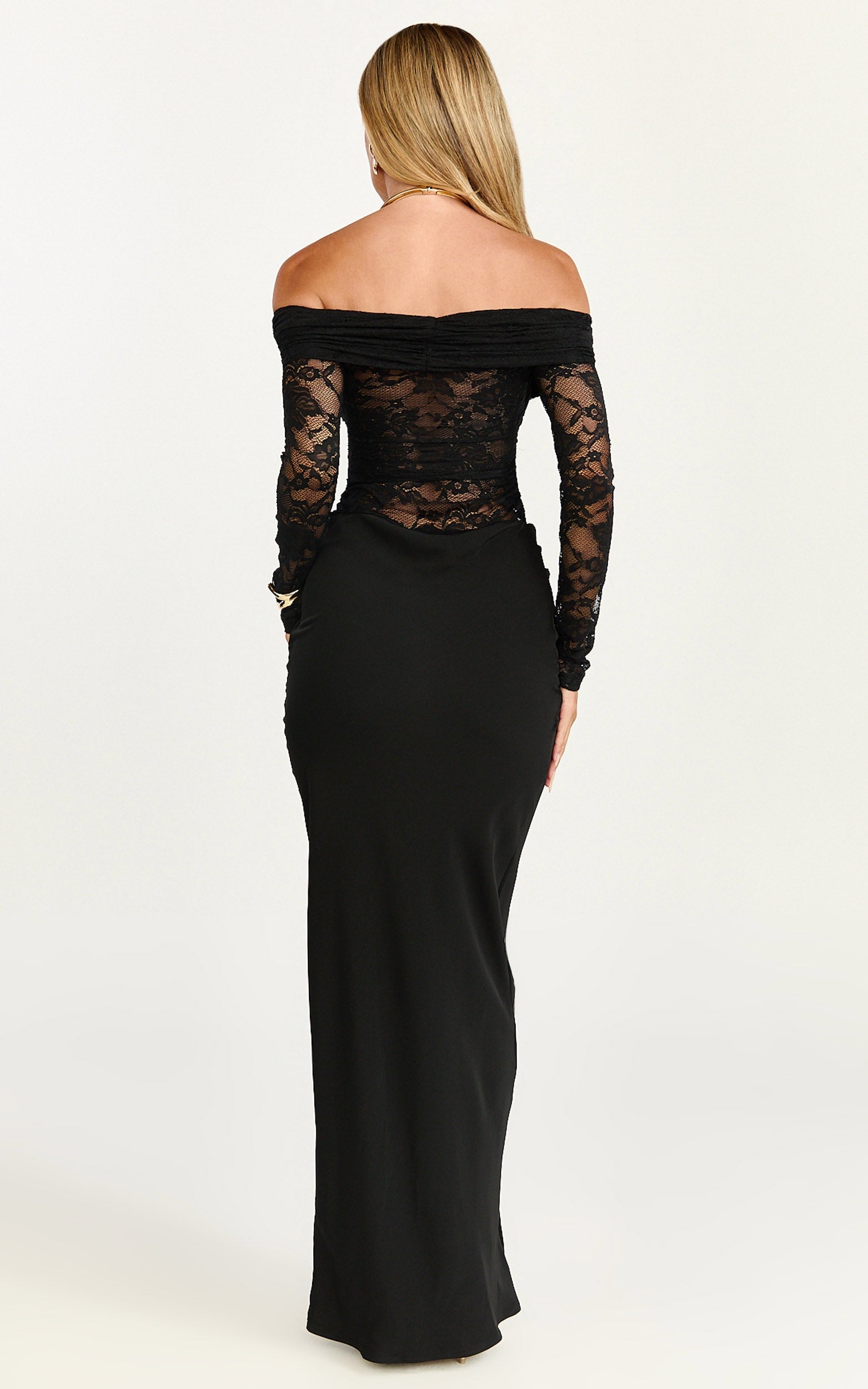 Suzanna Maxi Dress - Off Shoulder Lace Dress in Black