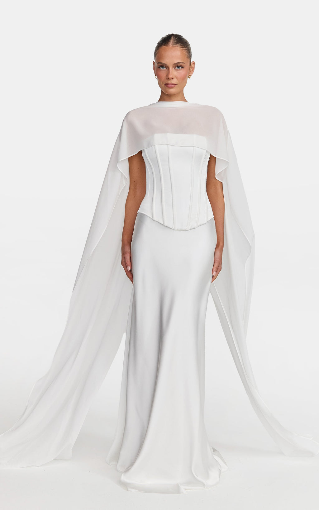 Carrie Top - Georgette Overlay Cape Top in White
