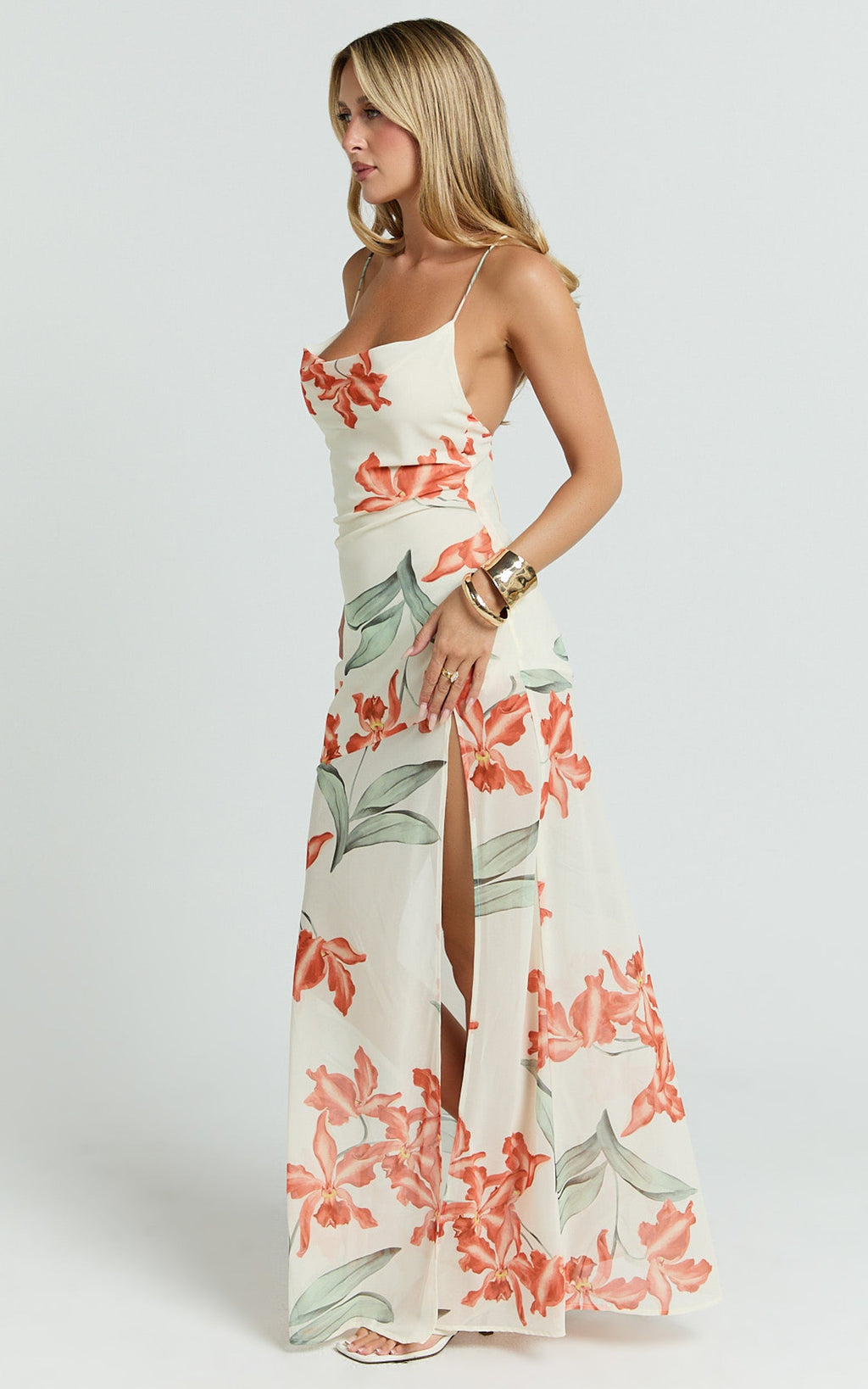 Talia Maxi Dress - Cowl Neck Low Back Dress in Vintage Orchid