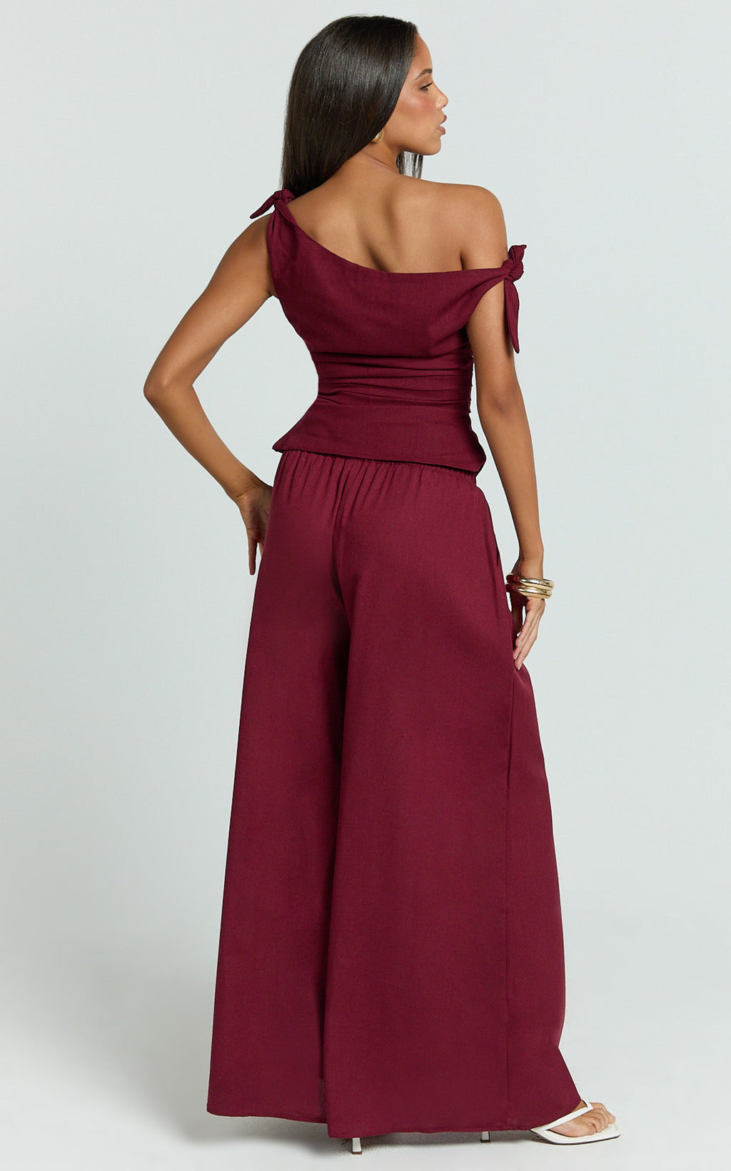 Tamara Pants - High Elasticated Waist Wide Leg Pants in Berry