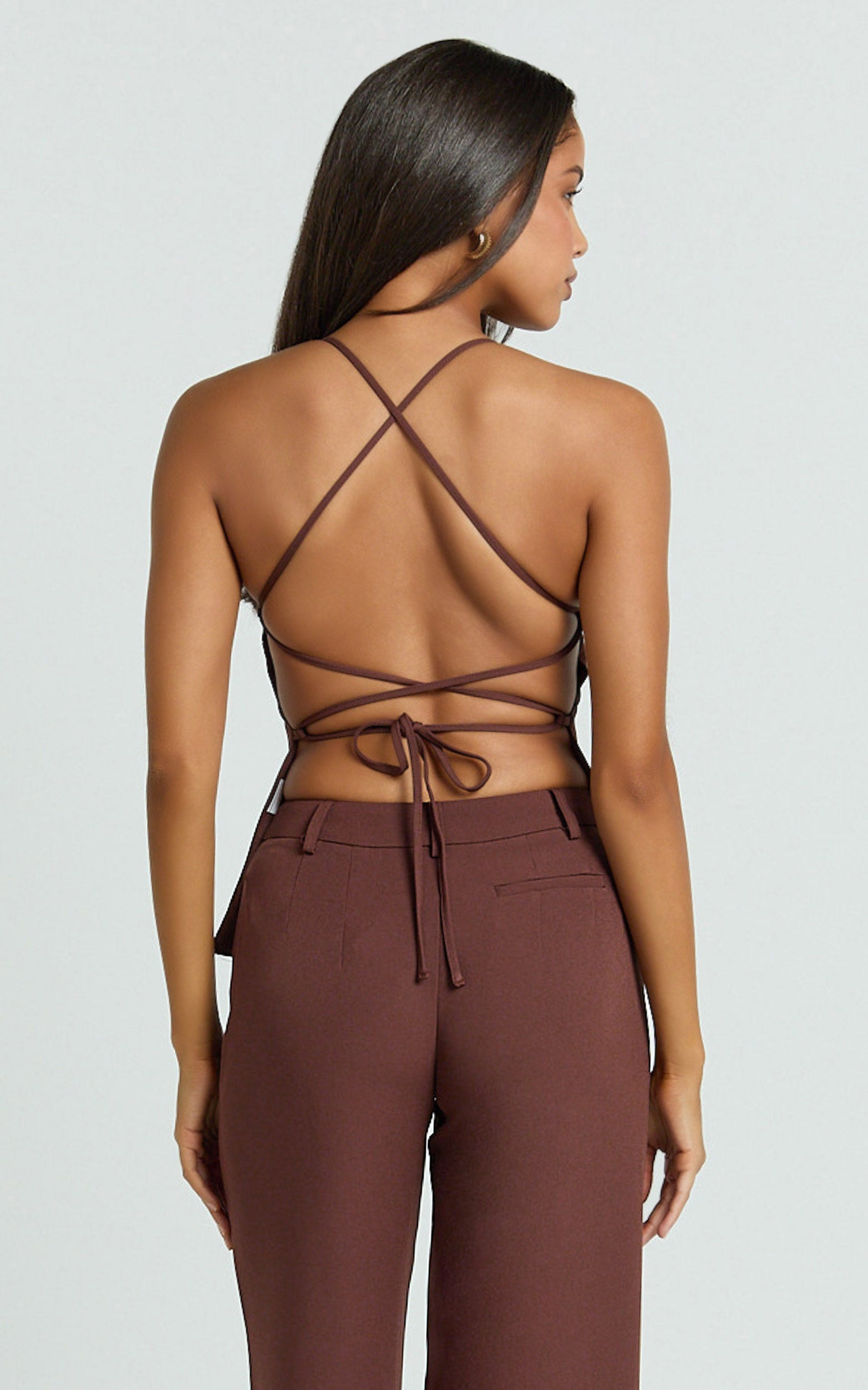 Tessa Top - Square Neck Backless Apron Top in Brown