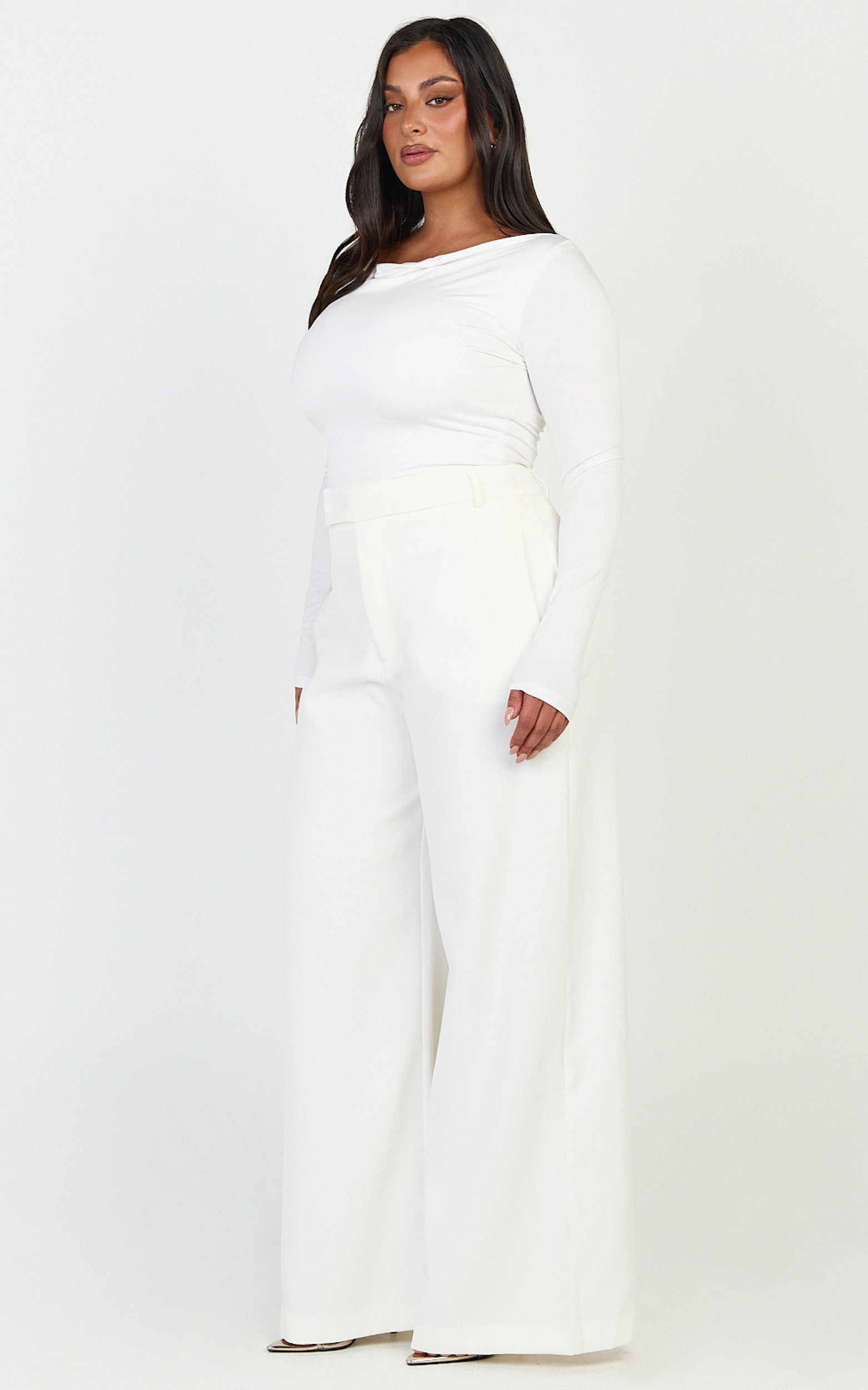 Tisdale Top - Boat Neck Long Sleeve Top in Cream