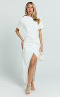 Tonya Maxi Dress - Square Shoulder Twist Leg Split Dress in White