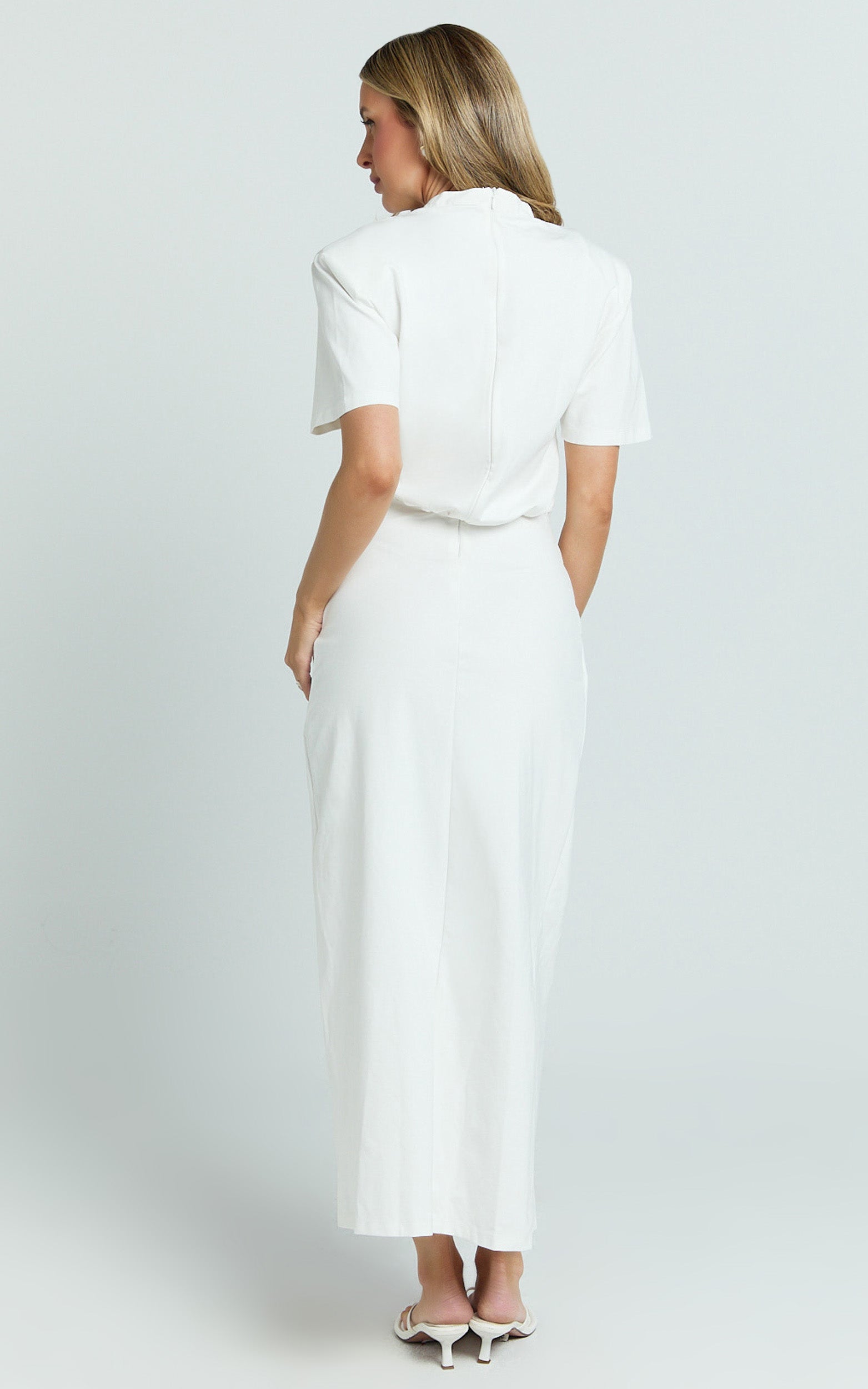 Tonya Maxi Dress - Square Shoulder Twist Leg Split Dress in White