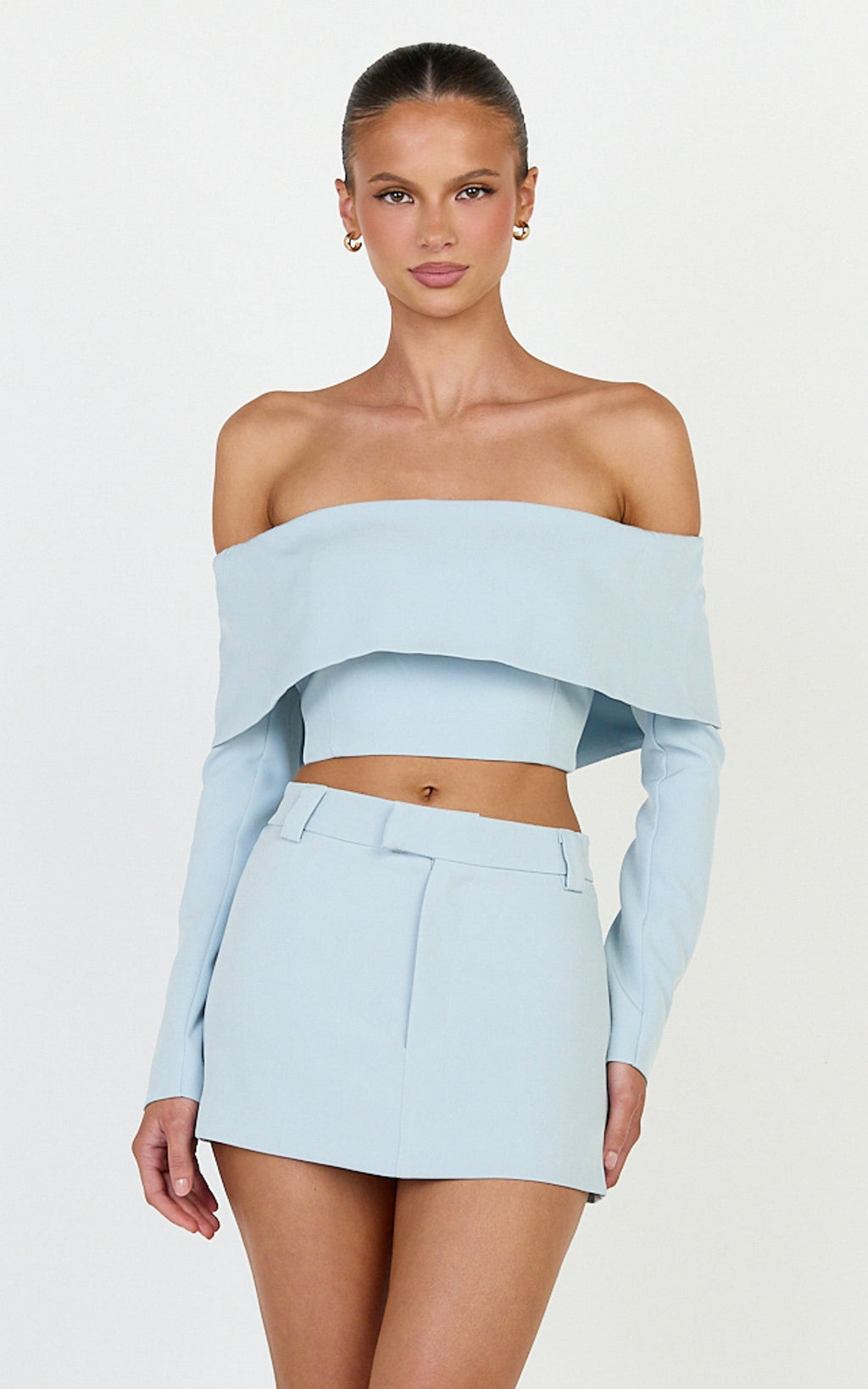 Ursula Mini Skirt - Structured Tailored Skirt in Baby Blue
