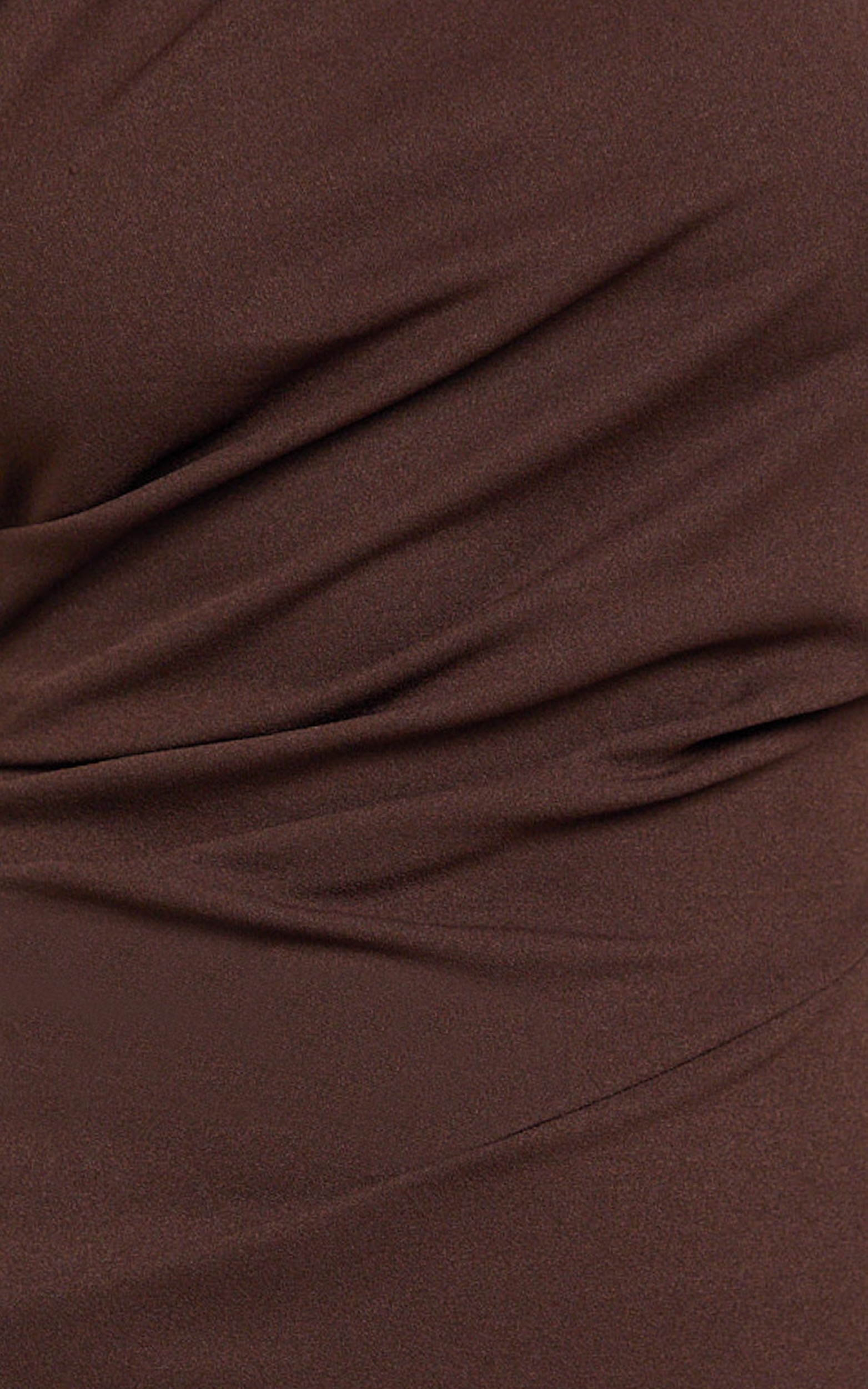 Visenta Midi Dress - Asymmetrical Sleeve Dress in Brown