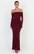Waverly Maxi Dress - Long Sleeve Off Shoulder Dress in Wine