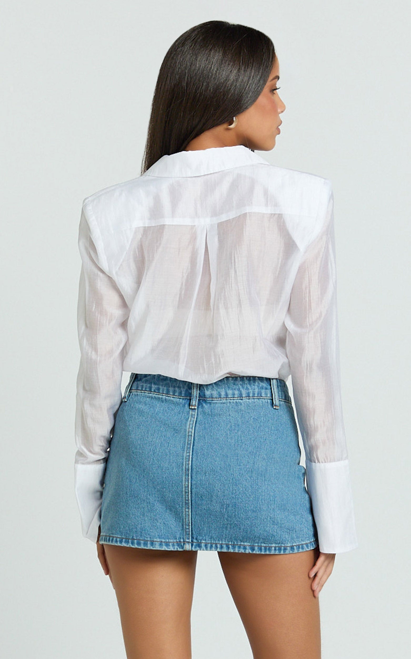 Wilda Bodysuit - Square Shoulders Button Down Bodysuit in White
