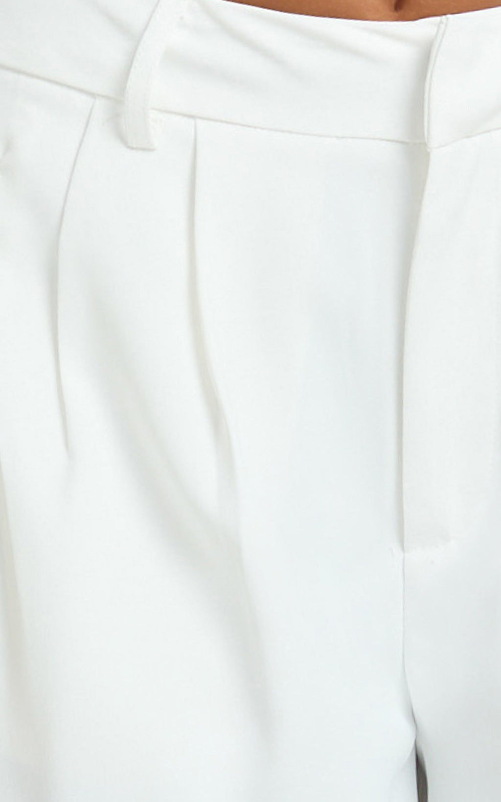 Xandria Pants - Double Pleated Wide Leg Pants in White