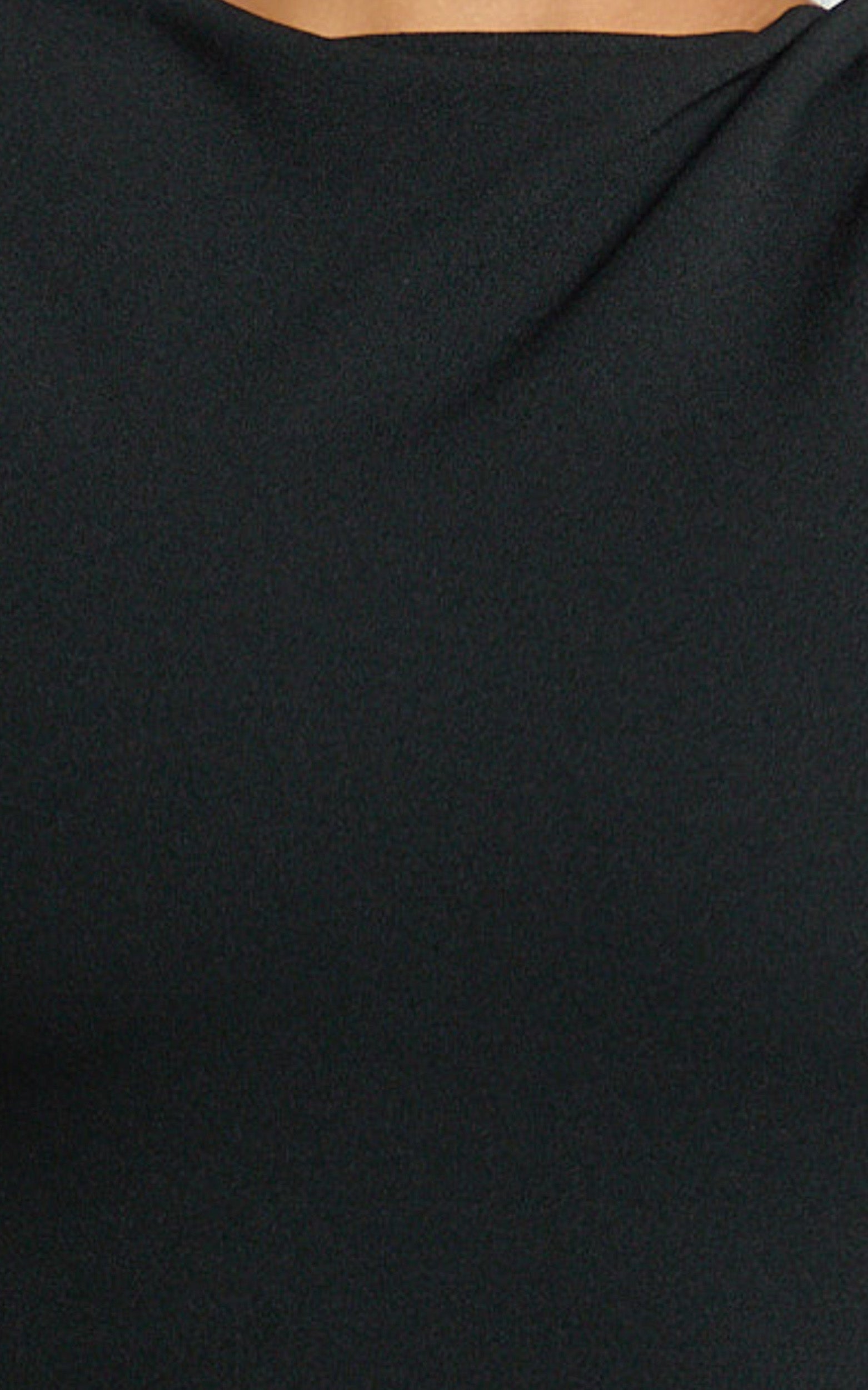 Yara Midi Dress - Asymetric Cap Sleeve Boatneck Fitted High Low Hem Jersey Dress in Black