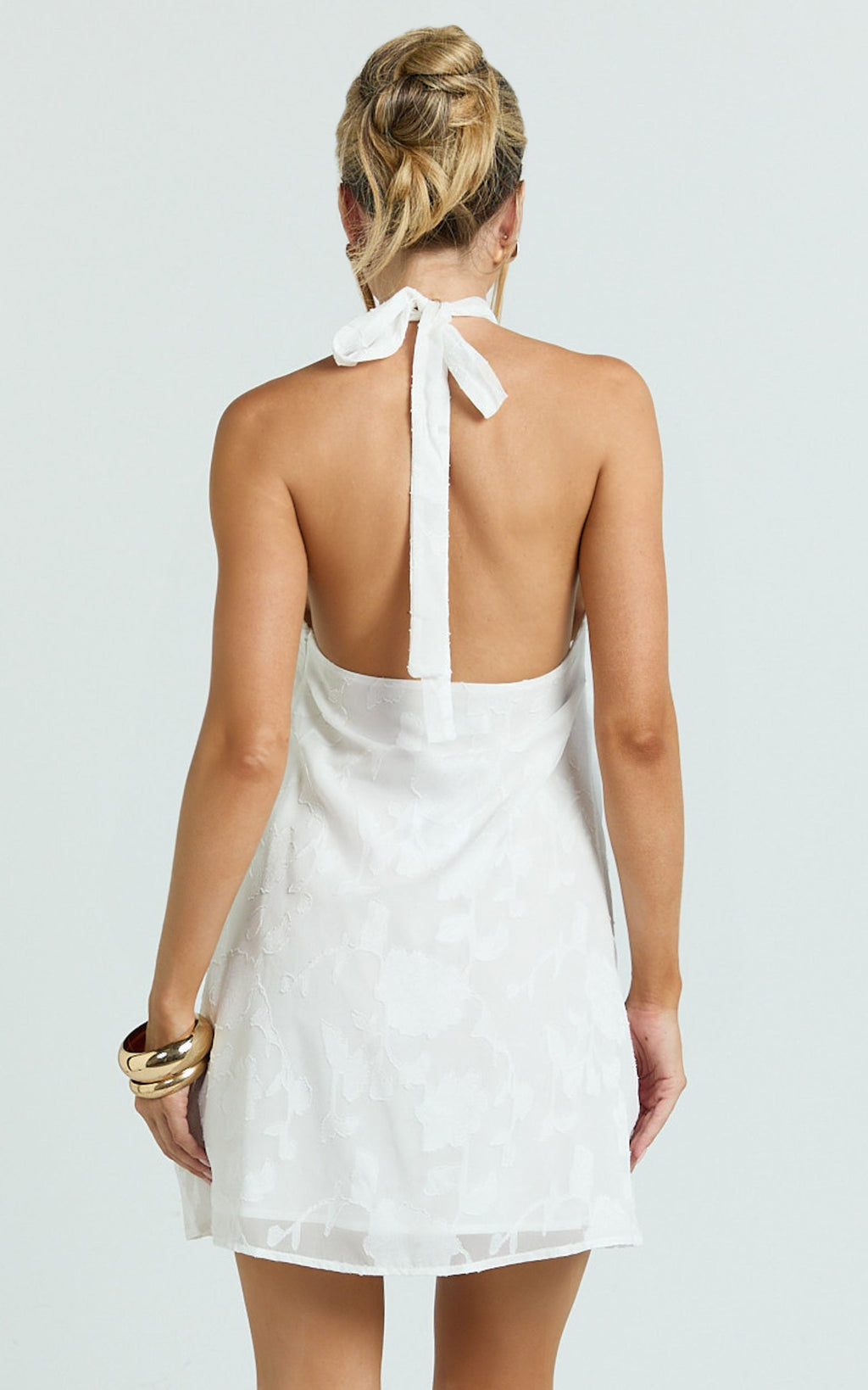 Ziva Mini Dress - Jacquard Halter A Line Dress in White
