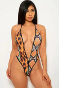 Animal Print Black Plunging Two Piece Swimsuit