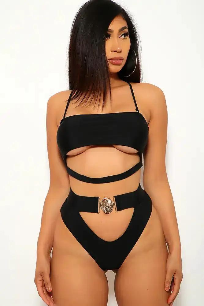 Black Cut Out Padded Two Piece Swimsuit