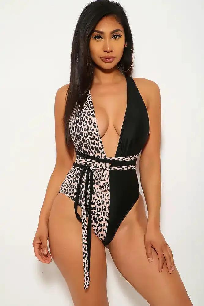 Black Leopard Print One Piece Monokini