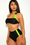 Black Neon Lime High Waist Two Piecen Swimsuit