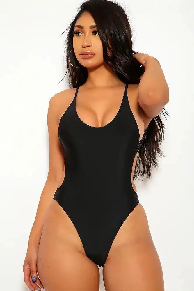 Black One Piece Back Strappy Swimsuit