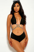 Black Purple O-Ring Strappy Two Piece Swimsuit