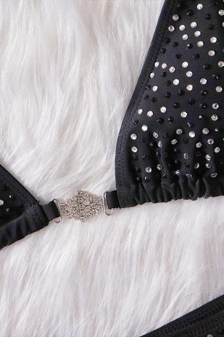 Black Silver Rhinestone Accent Sexy Two Piece Swimsuit