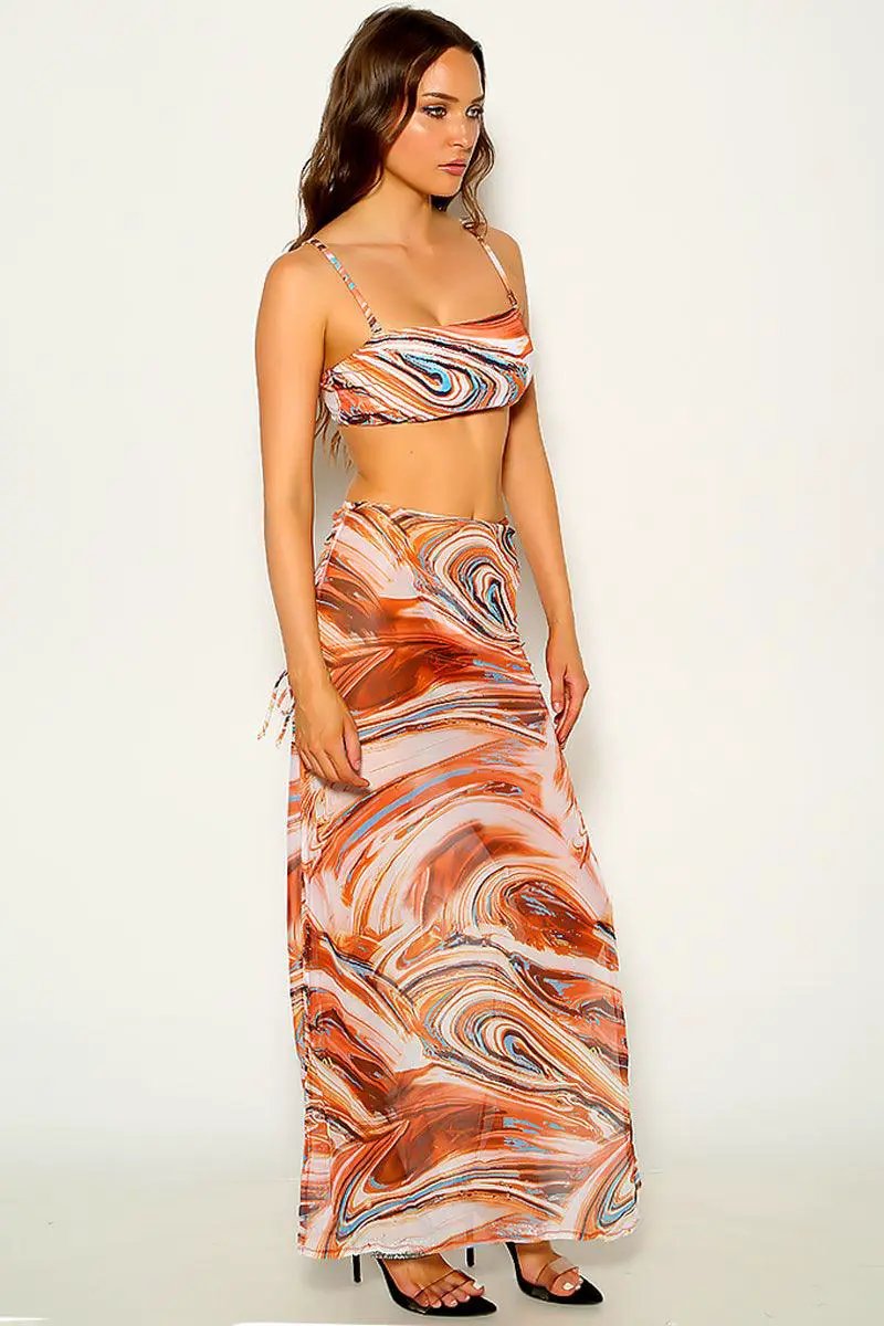 Brown White Printed Sexy Three Piece Swimsuit