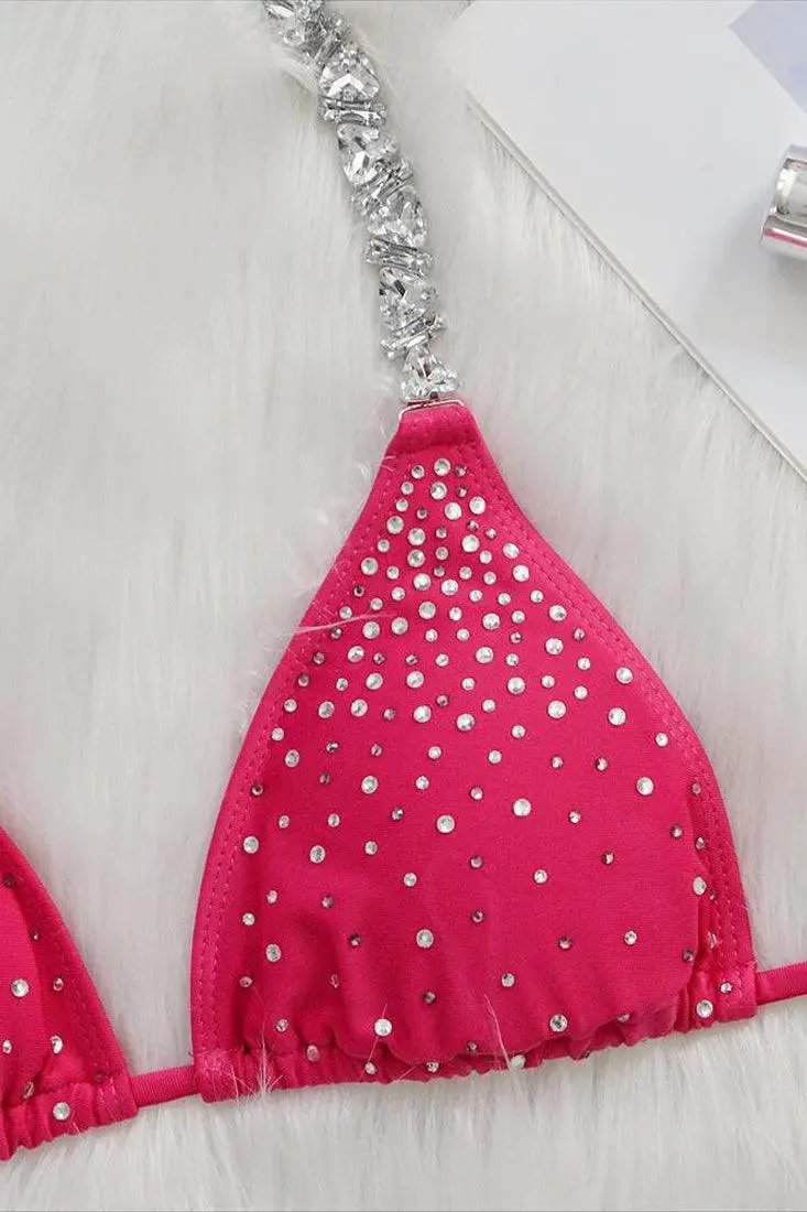 Fuchsia Rhinestone Accent Sexy Two Piece Swimsuit