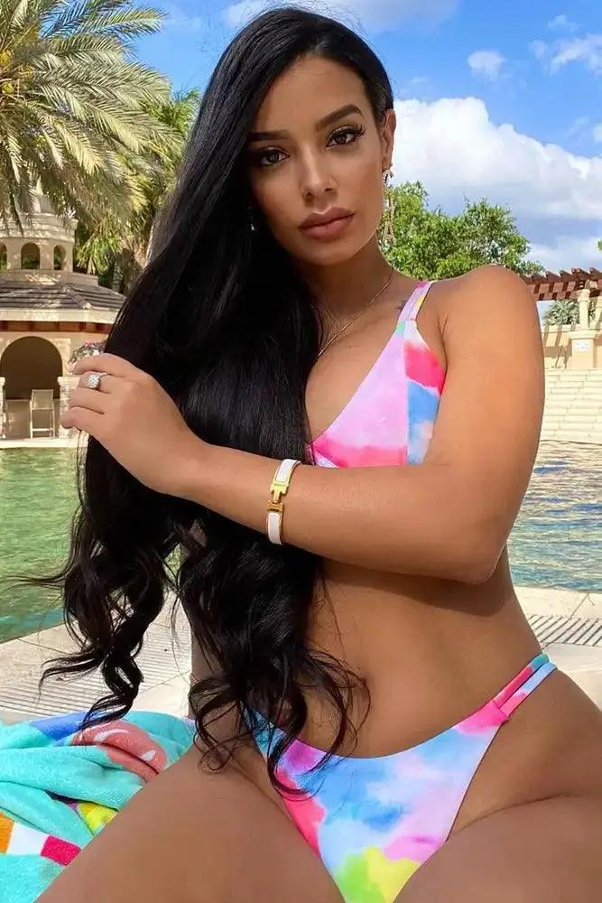 Fuchsia White Tie Dye V-Wire Two Piece Swimsuit