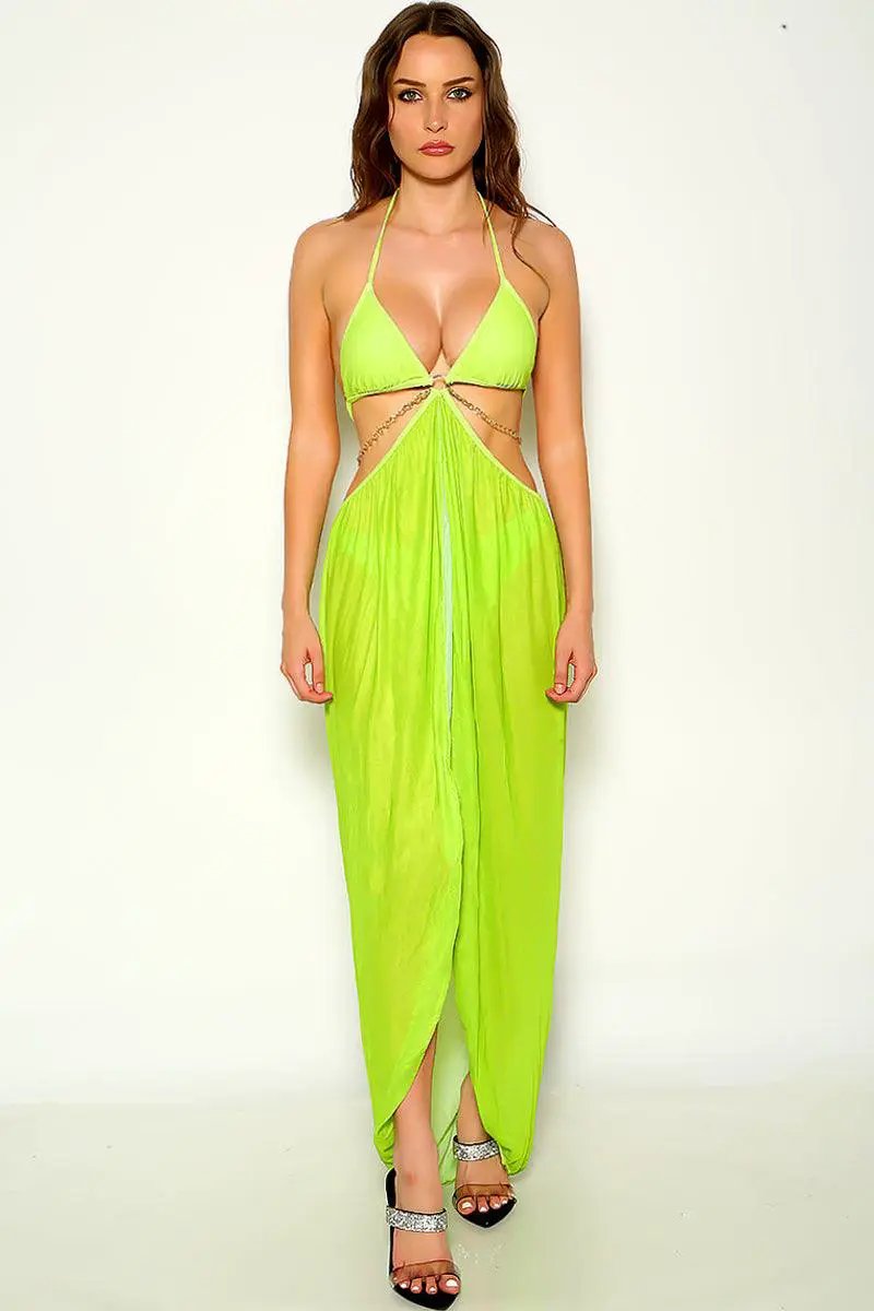 Lime Mesh O-Ring Two Piece Sexy Swimsuit