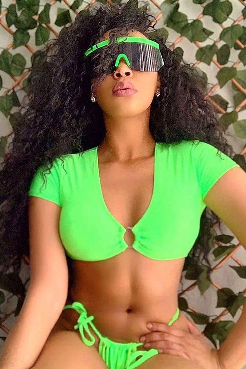 Lime Short Sleeve High Waist Cheeky Two Piece Swimsuit